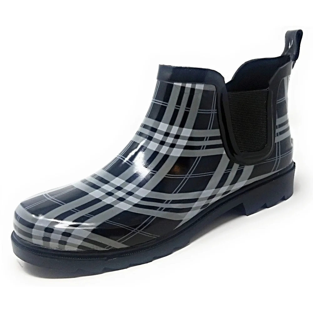 Women's Ankle Rubber Rain Boots, Rb-3168, Plaid